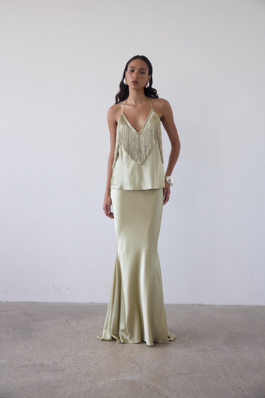 SUELO SKIRT IN SAND SILK SATIN