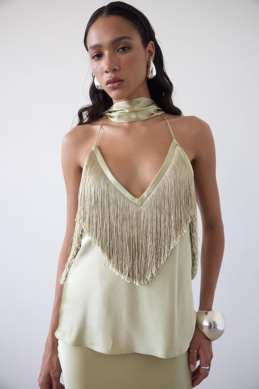 SIROCCO TOP IN SAND SILK SATIN