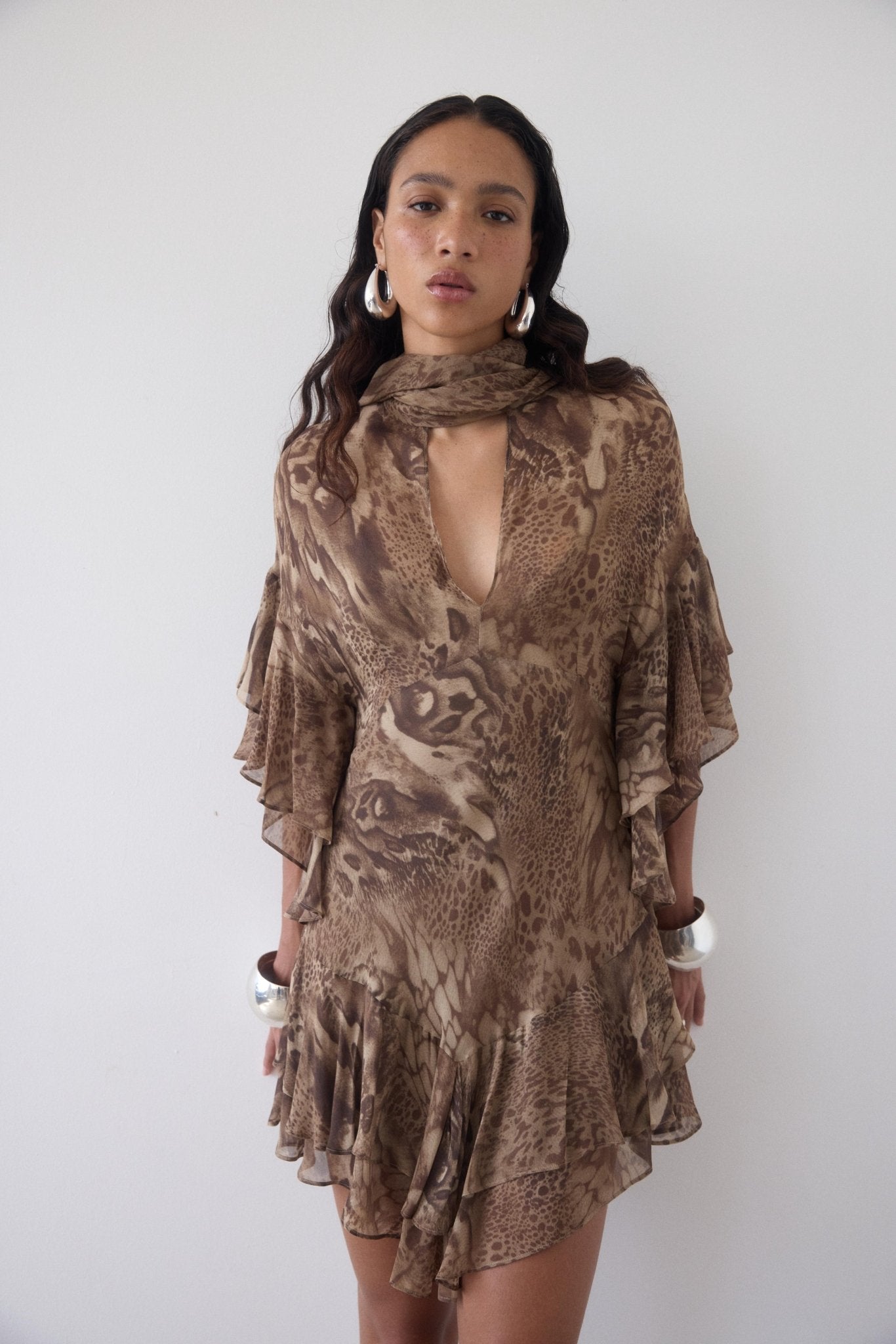 SOL MINI DRESS IN GUEPARDO GEORGETTE CHIFFON - De La Vali