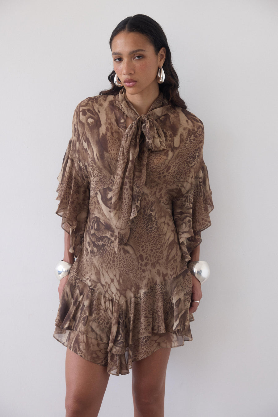 SOL MINI DRESS IN GUEPARDO GEORGETTE CHIFFON
