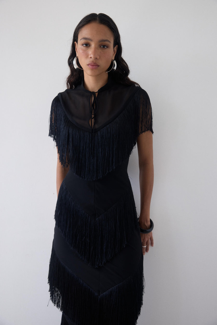 TELLUS MIDI DRESS IN BLACK CHIFFON