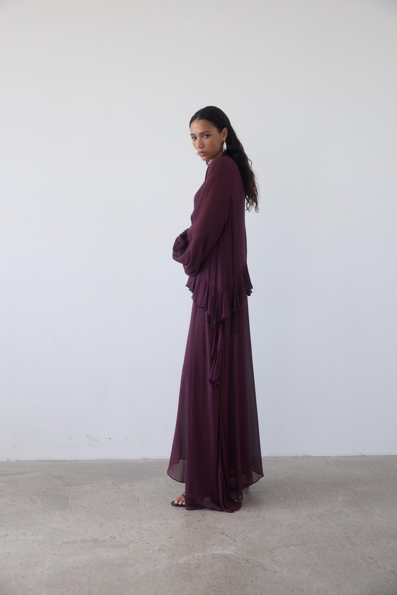 TERRAN MAXI DRESS IN EARTH GEORGETTE CHIFFON - De La Vali