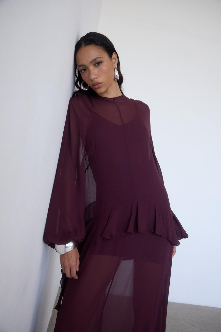 TERRAN MAXI DRESS IN EARTH GEORGETTE CHIFFON