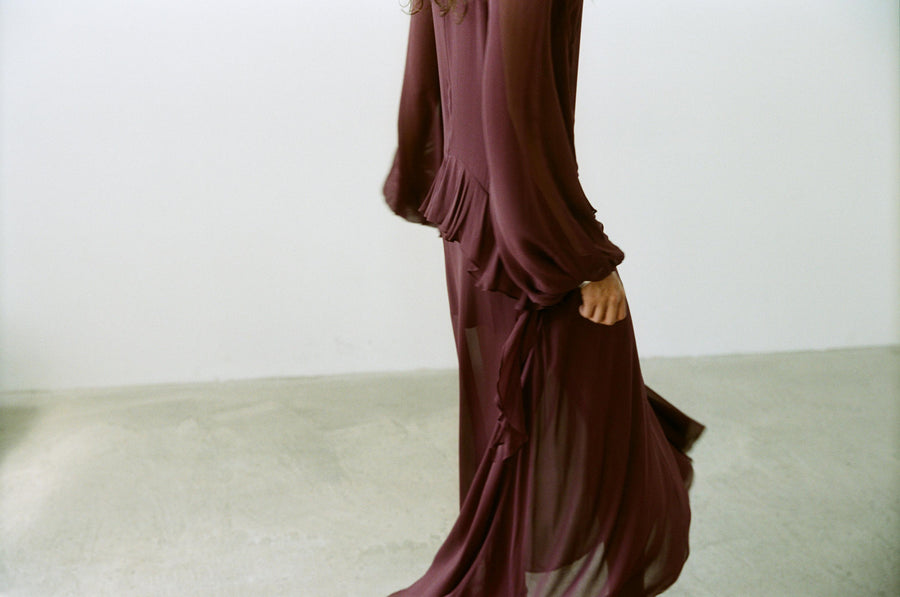 TERRAN MAXI DRESS IN EARTH GEORGETTE CHIFFON