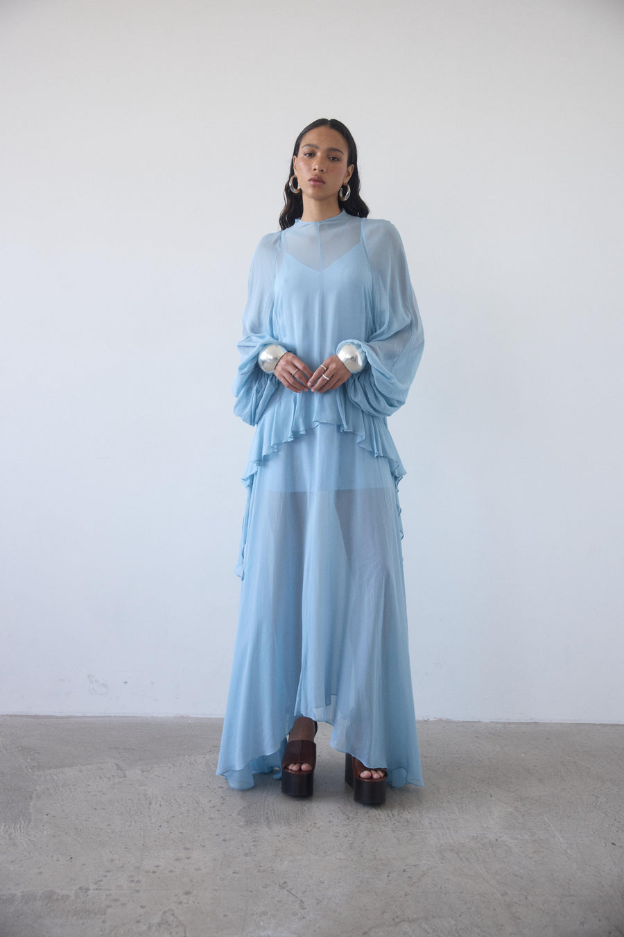 TERRAN MAXI DRESS IN SKY GEORGETTE CHIFFON