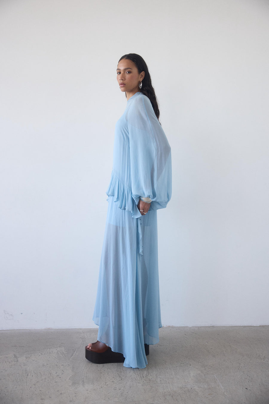TERRAN MAXI DRESS IN SKY GEORGETTE CHIFFON