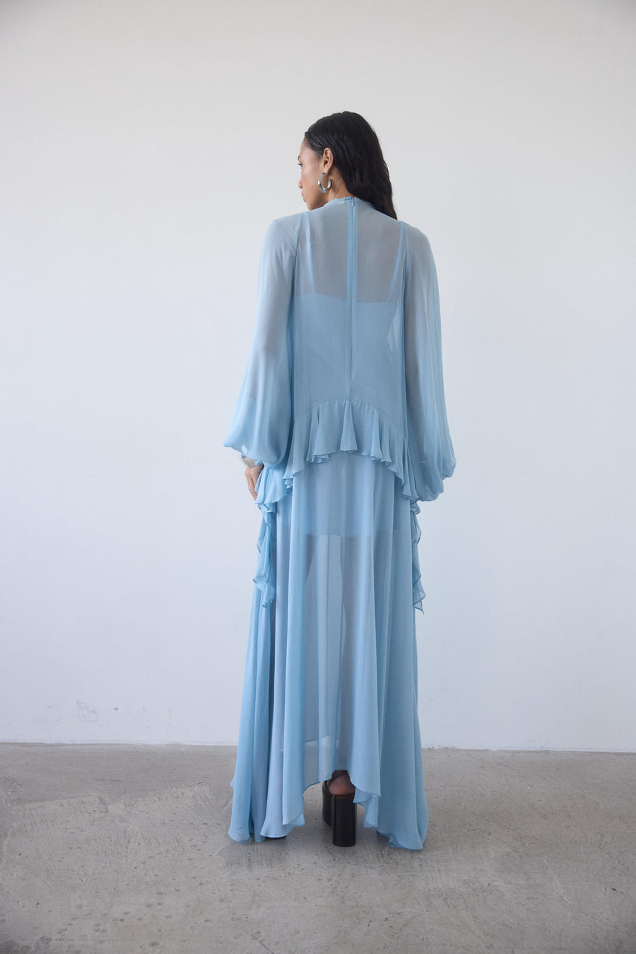 TERRAN MAXI DRESS IN SKY GEORGETTE CHIFFON