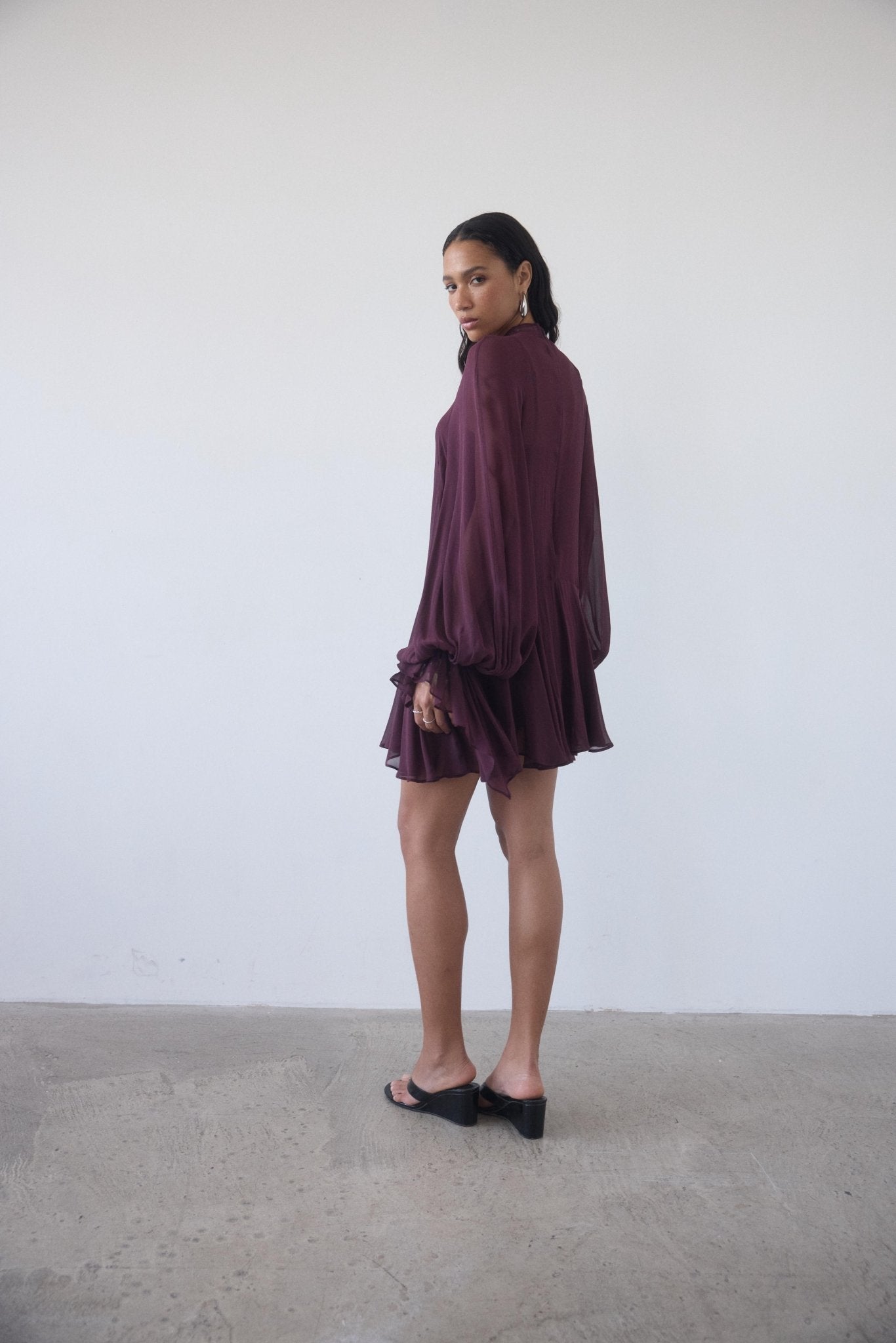 TERRAN MINI DRESS IN EARTH GEORGETTE CHIFFON - De La Vali