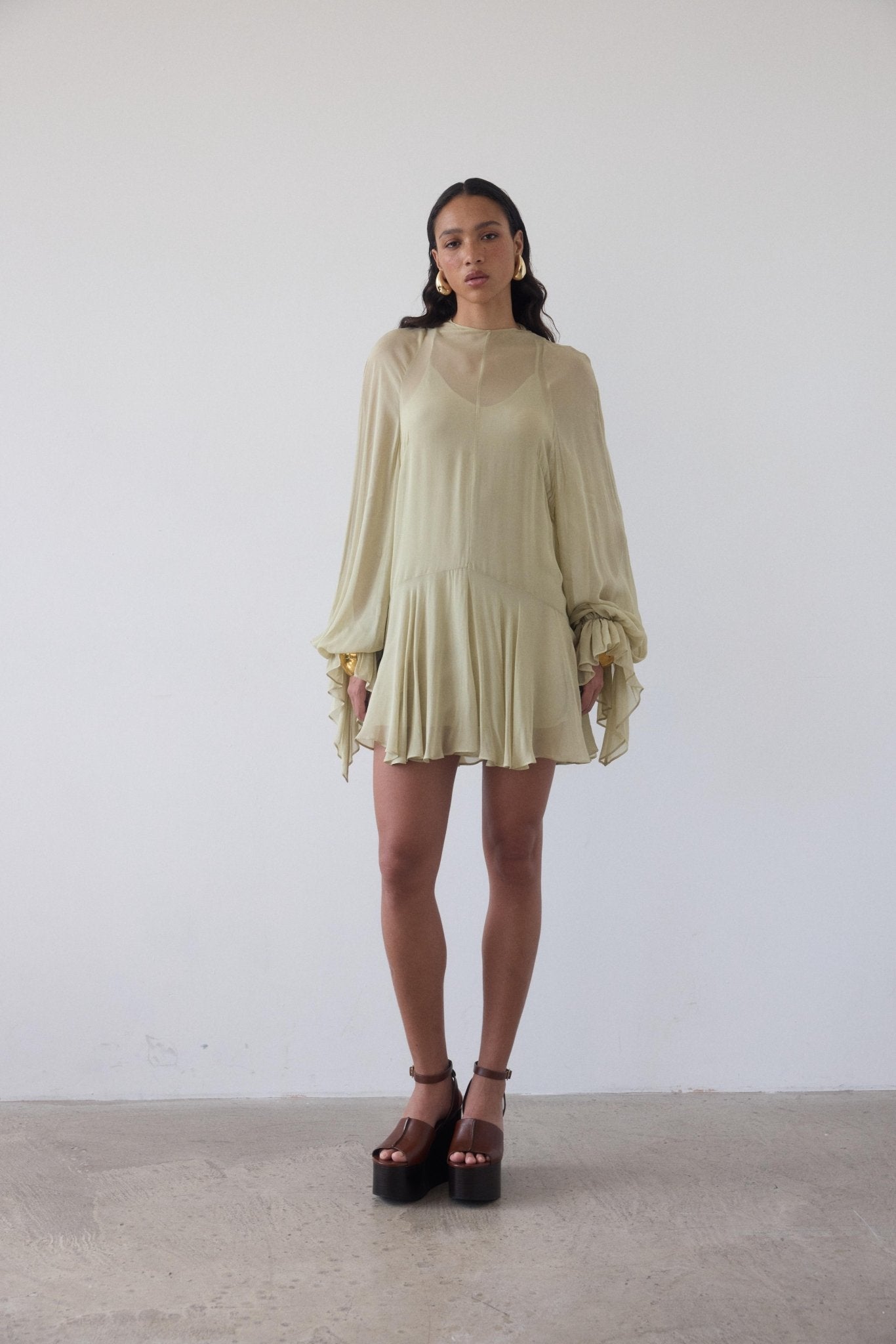 TERRAN MINI DRESS IN SAND GEORGETTE CHIFFON - De La Vali