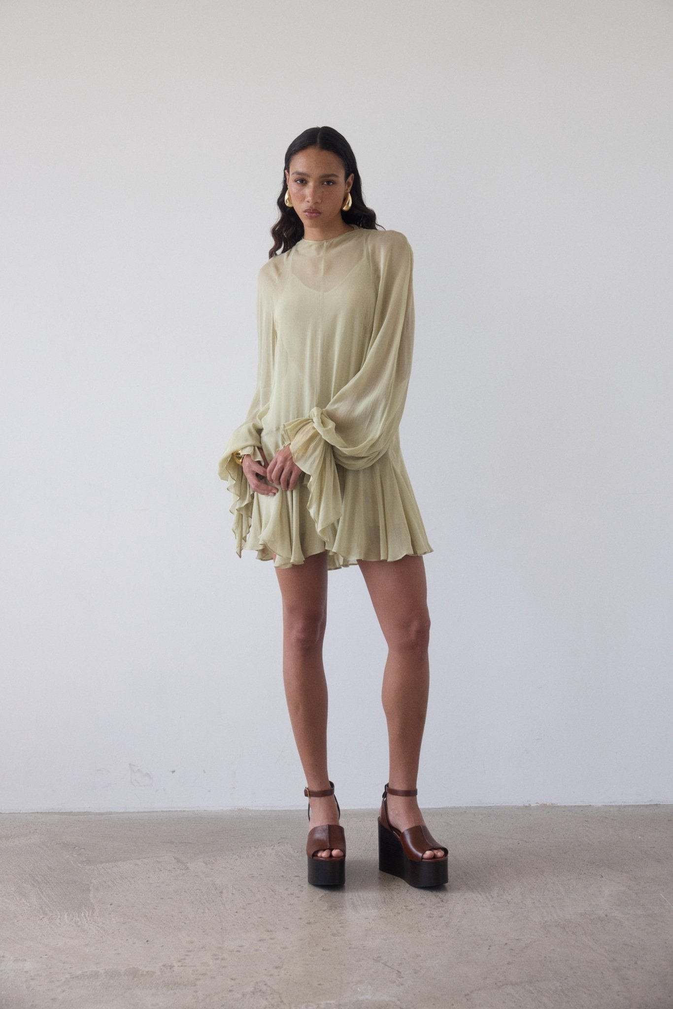 TERRAN MINI DRESS IN SAND GEORGETTE CHIFFON - De La Vali