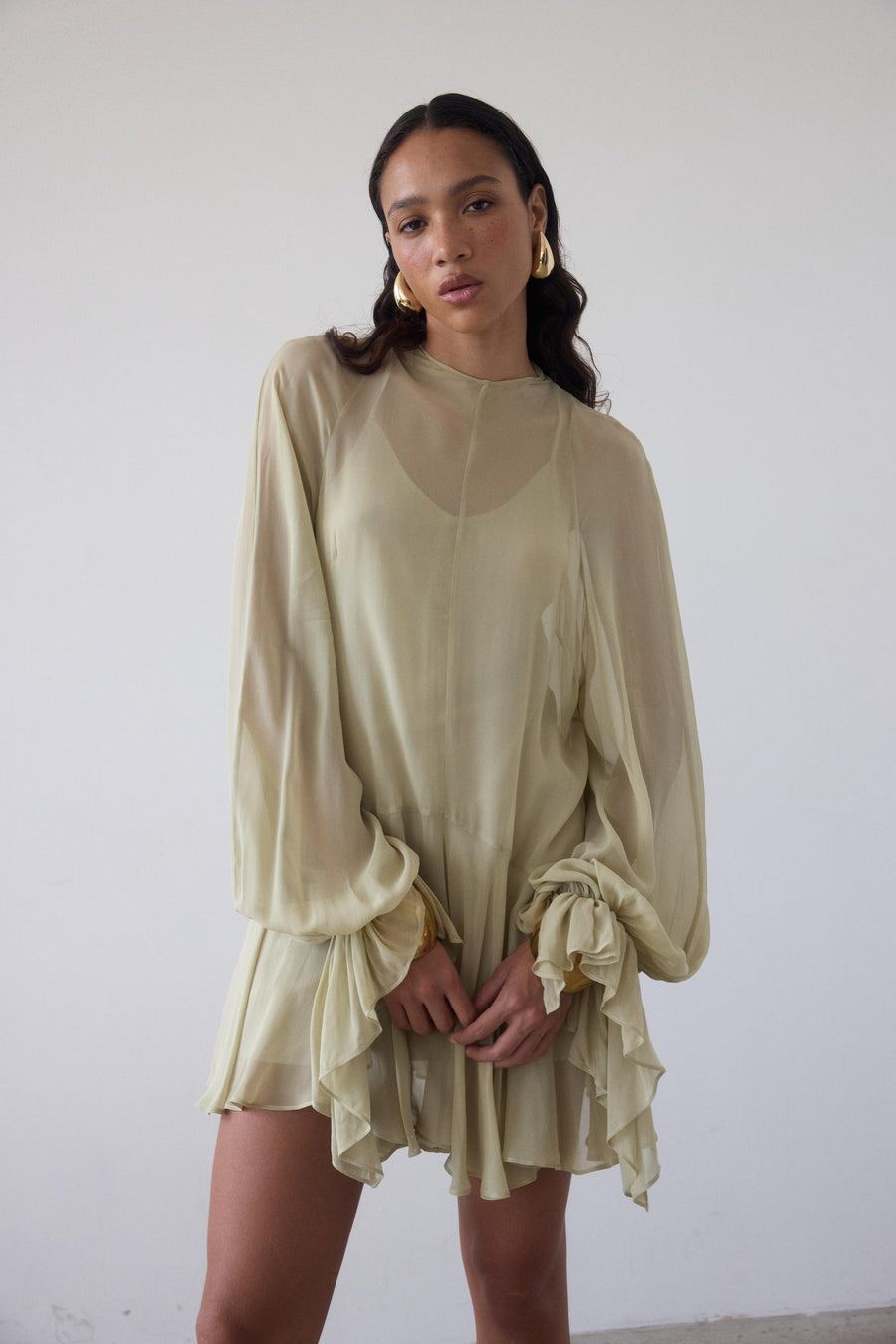 TERRAN MINI DRESS IN SAND GEORGETTE CHIFFON