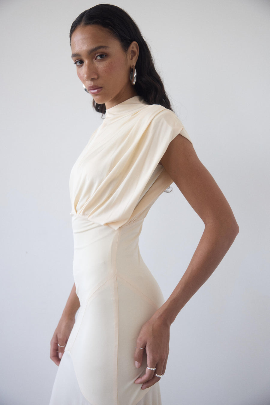 VASUDHA MIDI DRESS IN CREAM JERSEY