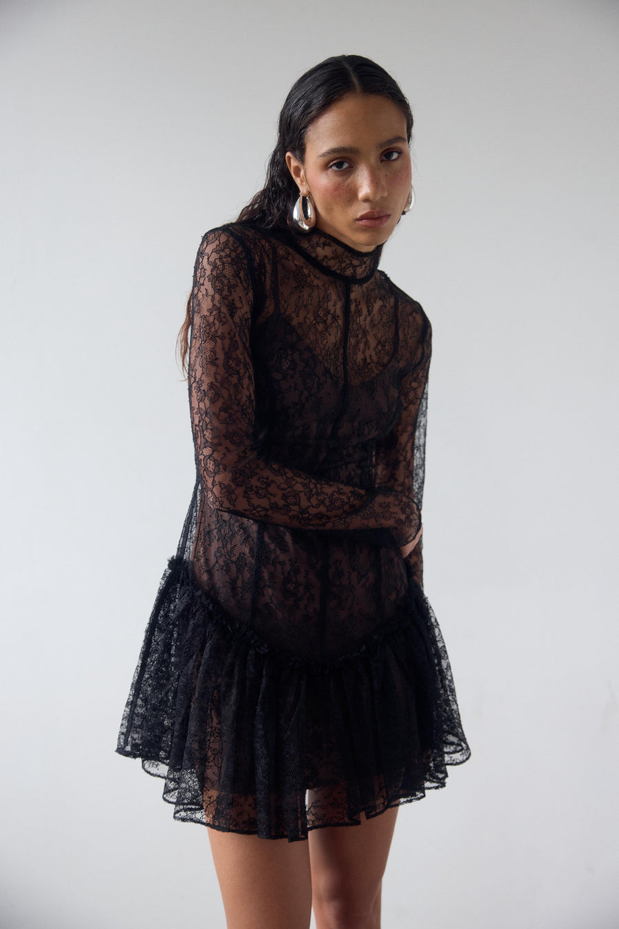 BRISA MINI DRESS IN BLACK LACE