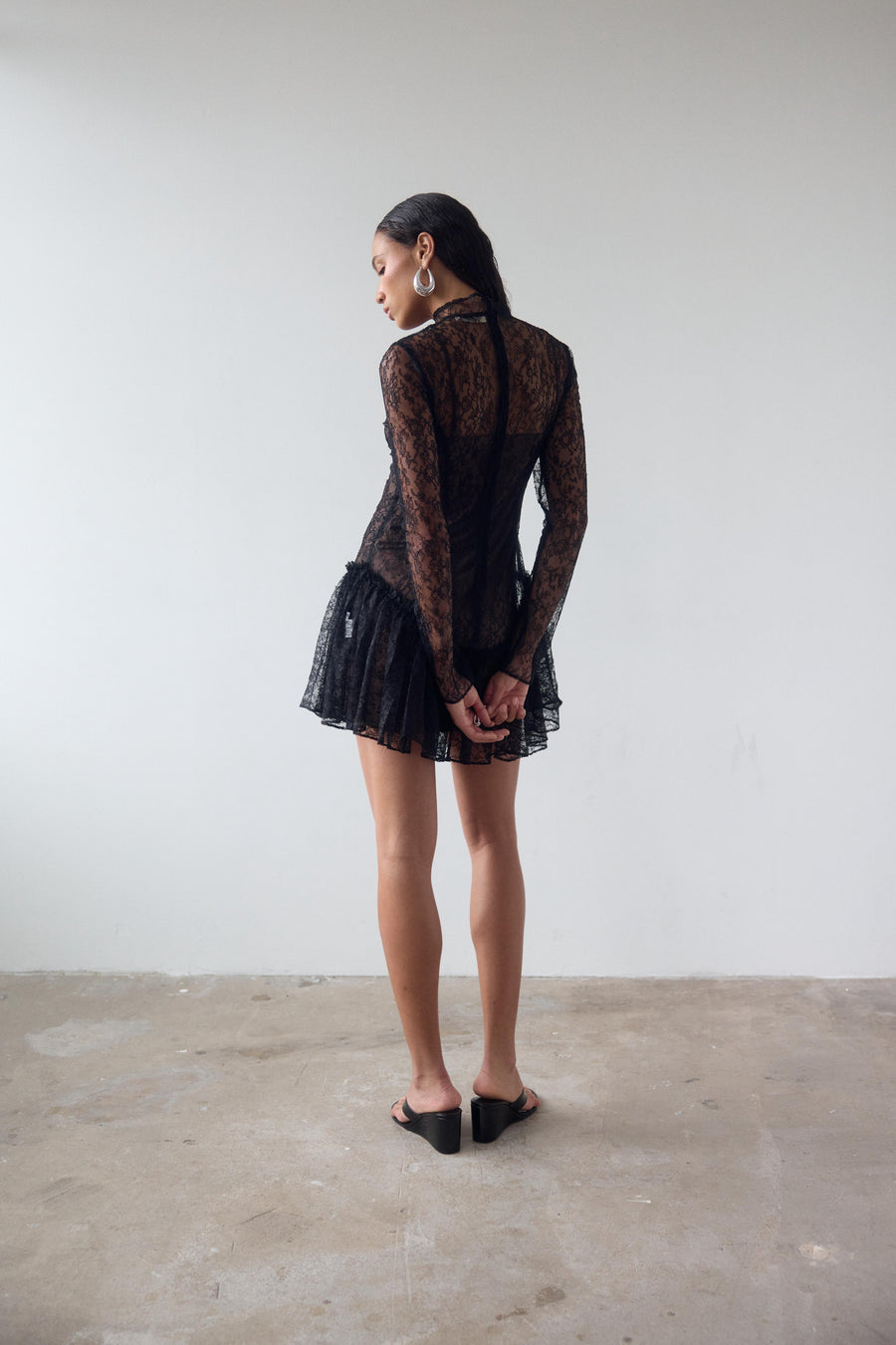 BRISA MINI DRESS IN BLACK LACE
