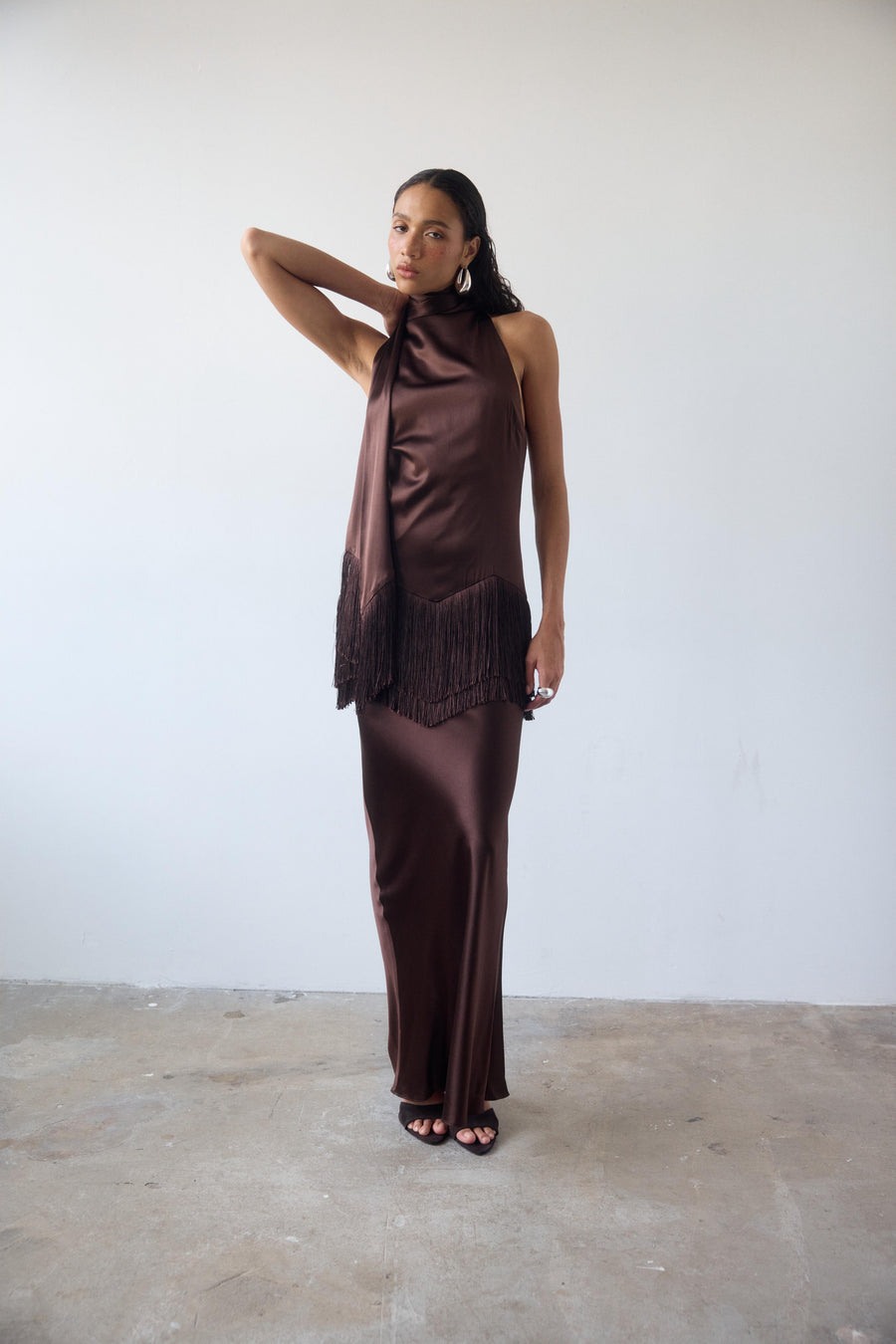 KHAMSIN MAXI DRESS IN CEDAR SILK SATIN
