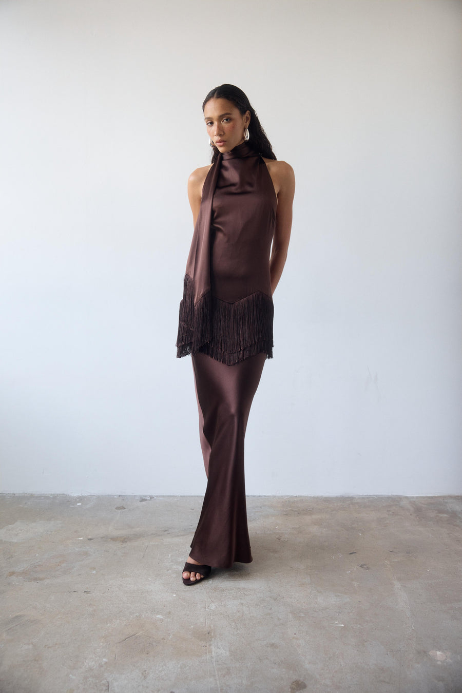 KHAMSIN MAXI DRESS IN CEDAR SILK SATIN