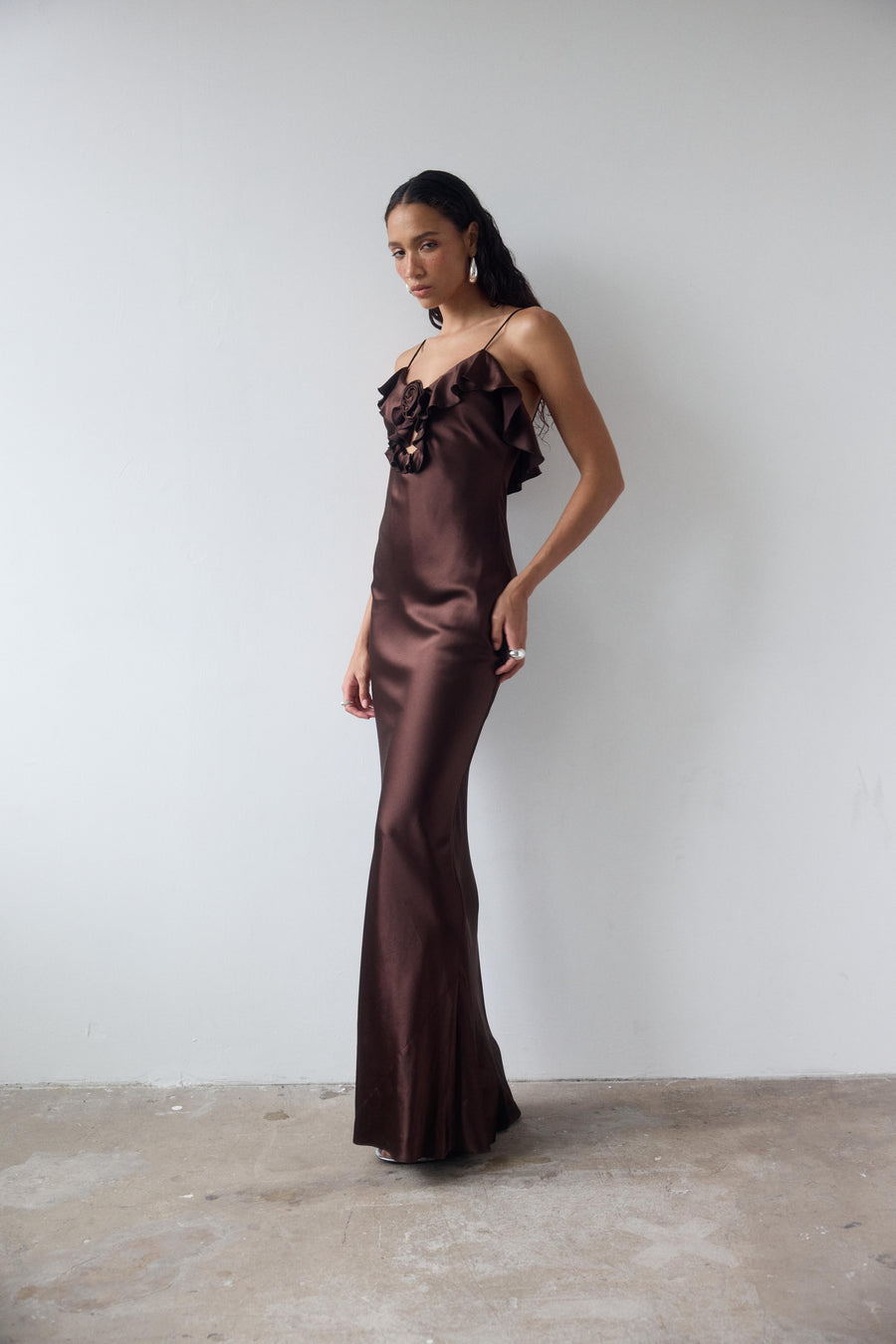 ESPERANAZA MAXI DRESS IN CEDAR SILK SATIN