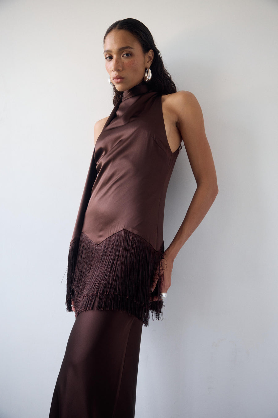 KHAMSIN MAXI DRESS IN CEDAR SILK SATIN