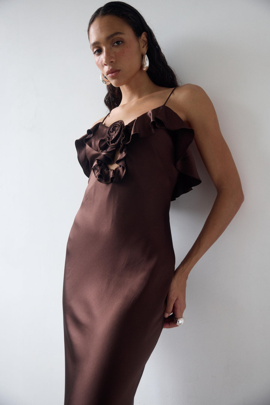 ESPERANAZA MAXI DRESS IN CEDAR SILK SATIN