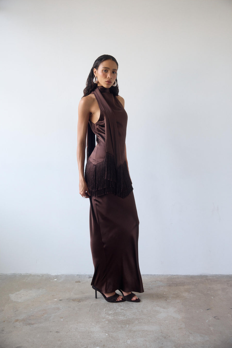 KHAMSIN MAXI DRESS IN CEDAR SILK SATIN