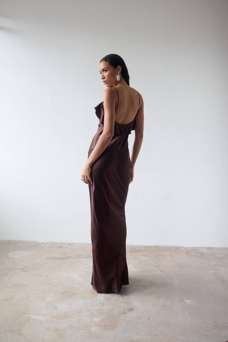 ESPERANAZA MAXI DRESS IN CEDAR SILK SATIN
