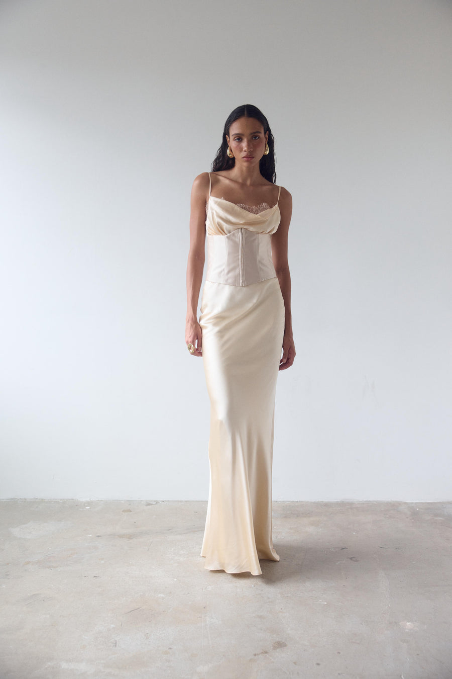 CLEODORA MAXI DRESS IN CREAM SILK SATIN