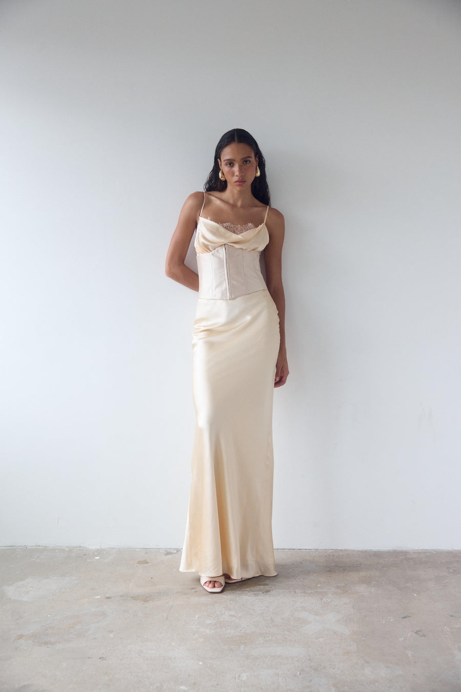 CLEODORA MAXI DRESS IN CREAM SILK SATIN