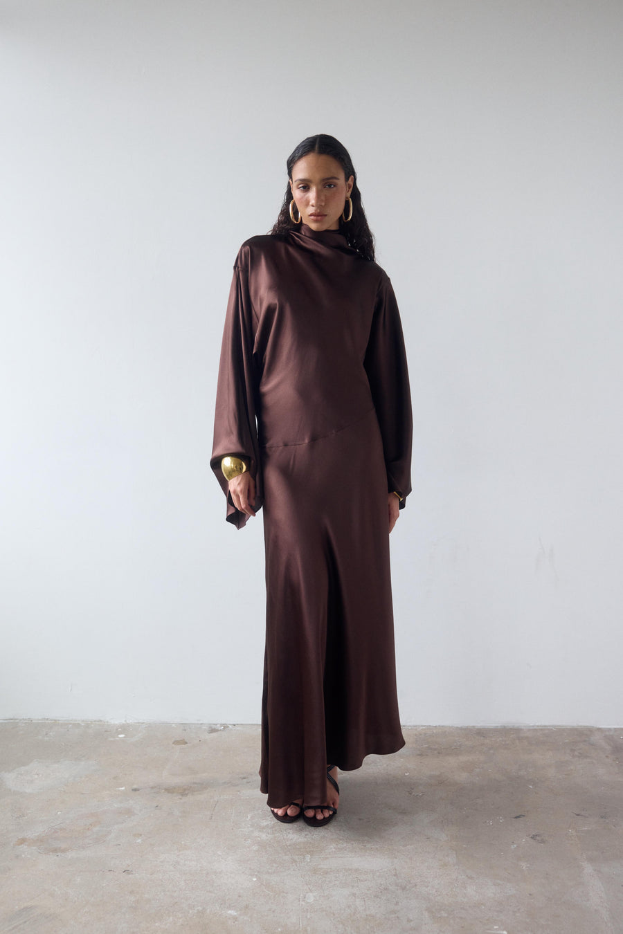 BAYAMO LONG DRESS IN CEDAR SILK SATIN