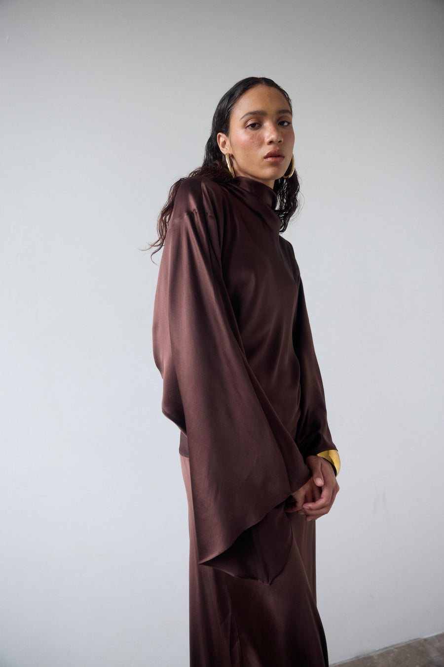 BAYAMO LONG DRESS IN CEDAR SILK SATIN