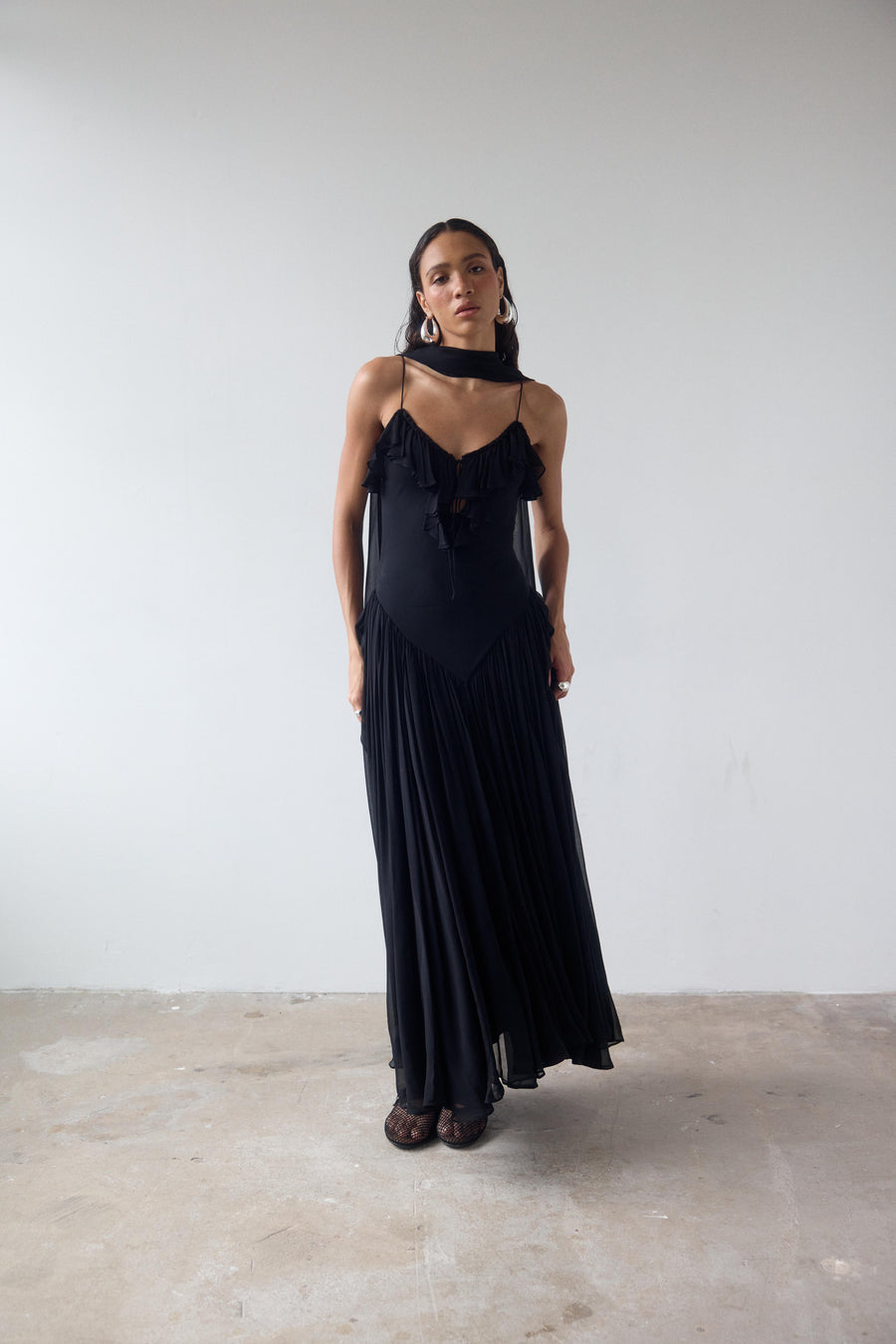 HARMATTAN MIDI DRESS IN BLACK GEORGETTE