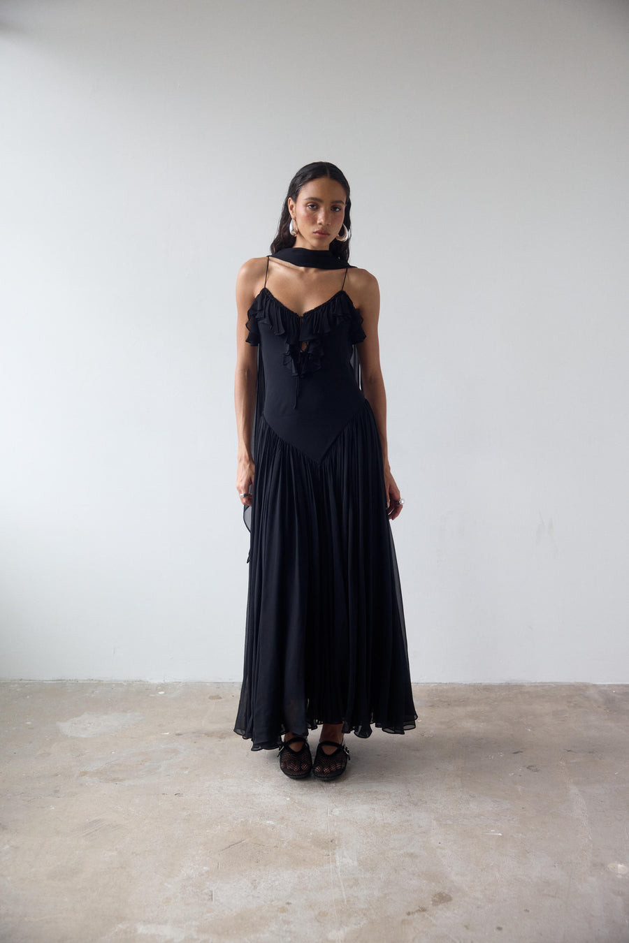 HARMATTAN MIDI DRESS IN BLACK GEORGETTE