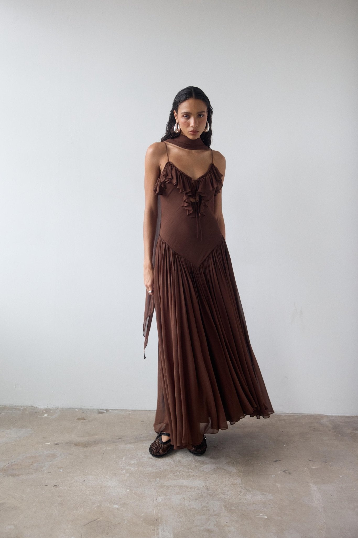 HARMATTAN MIDI DRESS IN CEDAR GEORGETTE - De La Vali