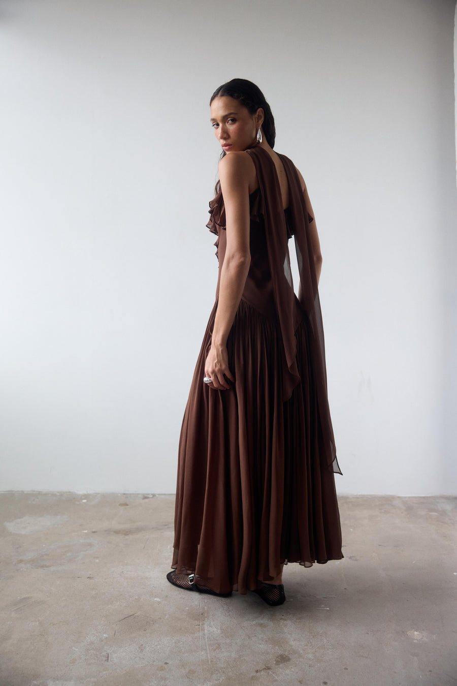 HARMATTAN MIDI DRESS IN CEDAR GEORGETTE