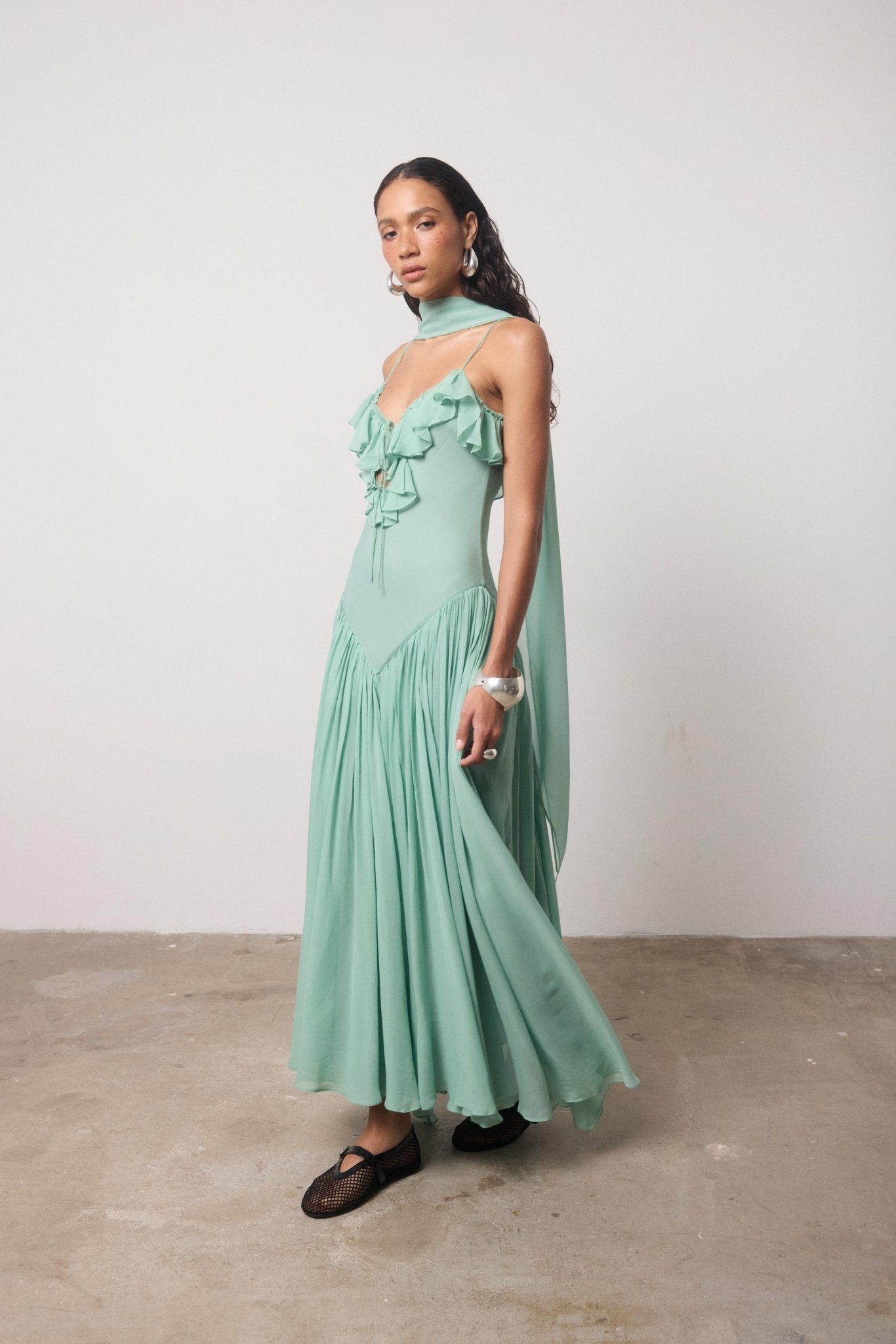 HARMATTAN MIDI DRESS IN SEA GEORGETTE - De La Vali