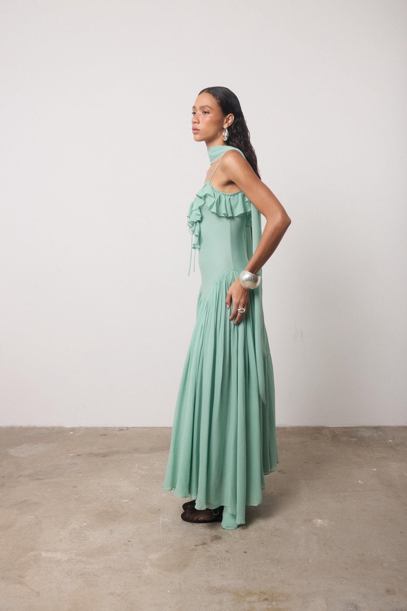 HARMATTAN MIDI DRESS IN SEA GEORGETTE - De La Vali