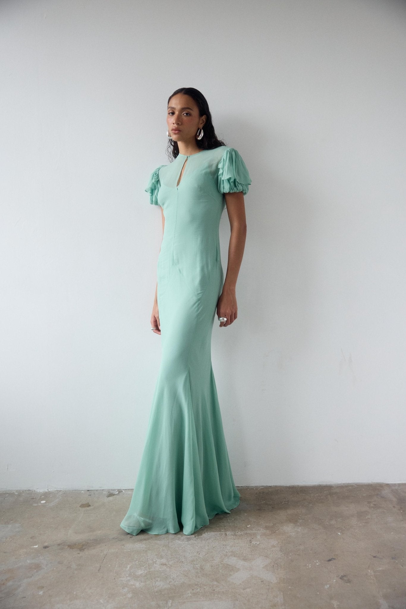 SUMATRA MAXI DRESS IN SEA GREEN GEORGETTE - De La Vali