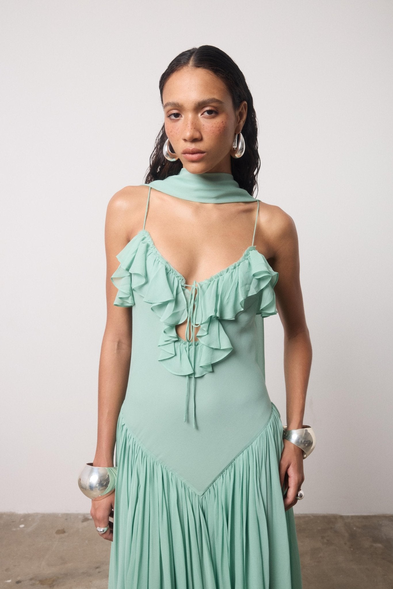 HARMATTAN MIDI DRESS IN SEA GEORGETTE - De La Vali