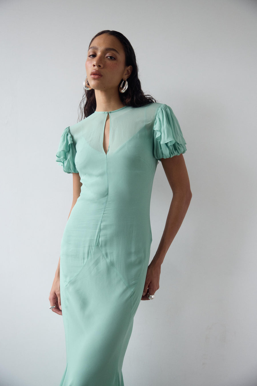 SUMATRA MAXI DRESS IN SEA GREEN GEORGETTE