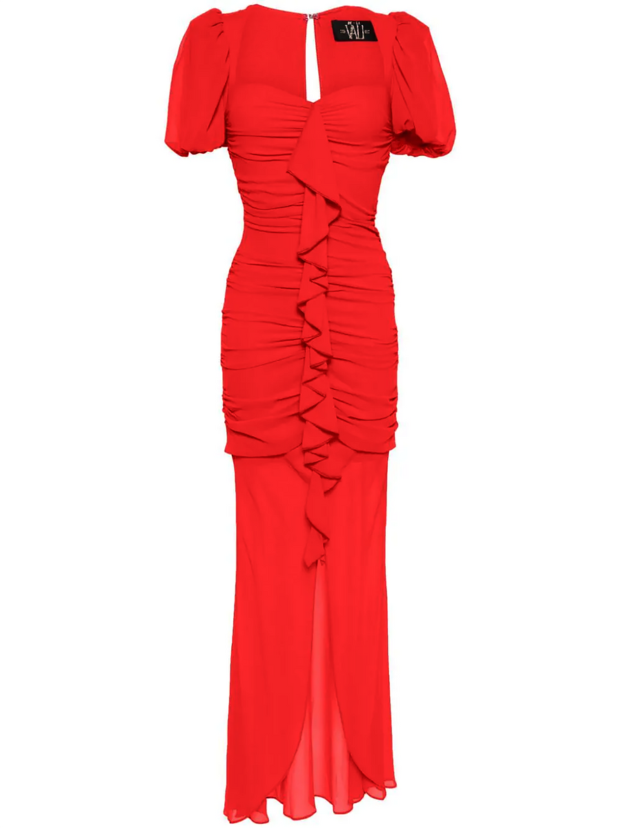 CAPPUCCINO RUFFLE MAXI DRESS IN RED CHIFFON