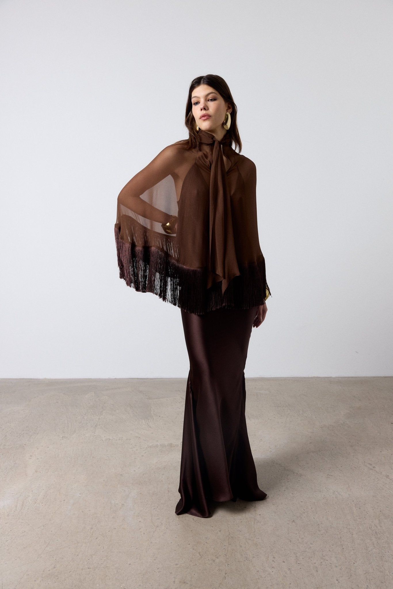 LEVANTO PONCHO IN CEDAR GEORGETTE - De La Vali