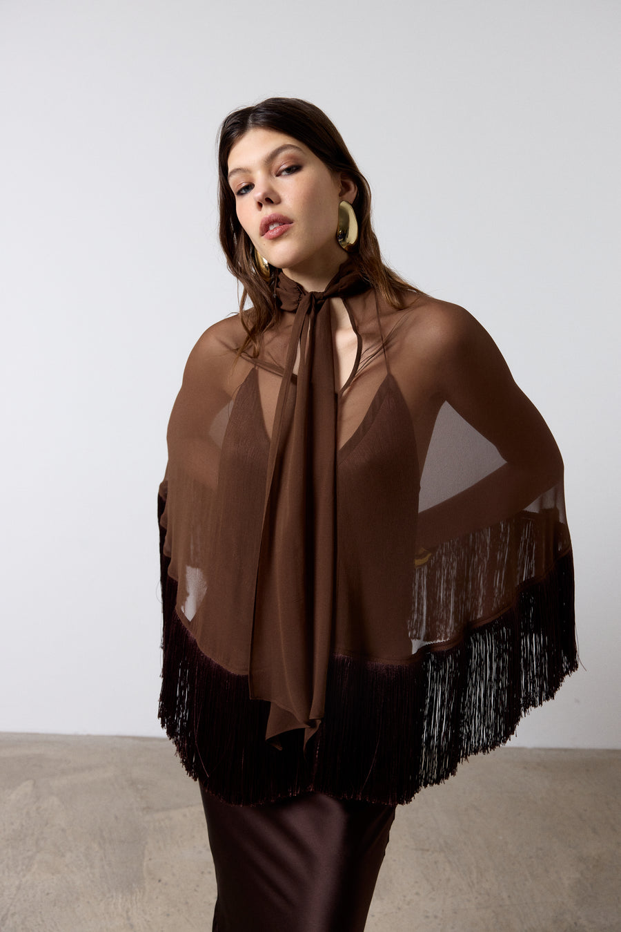 LEVANTO PONCHO IN SILK CHIFFON CEDAR