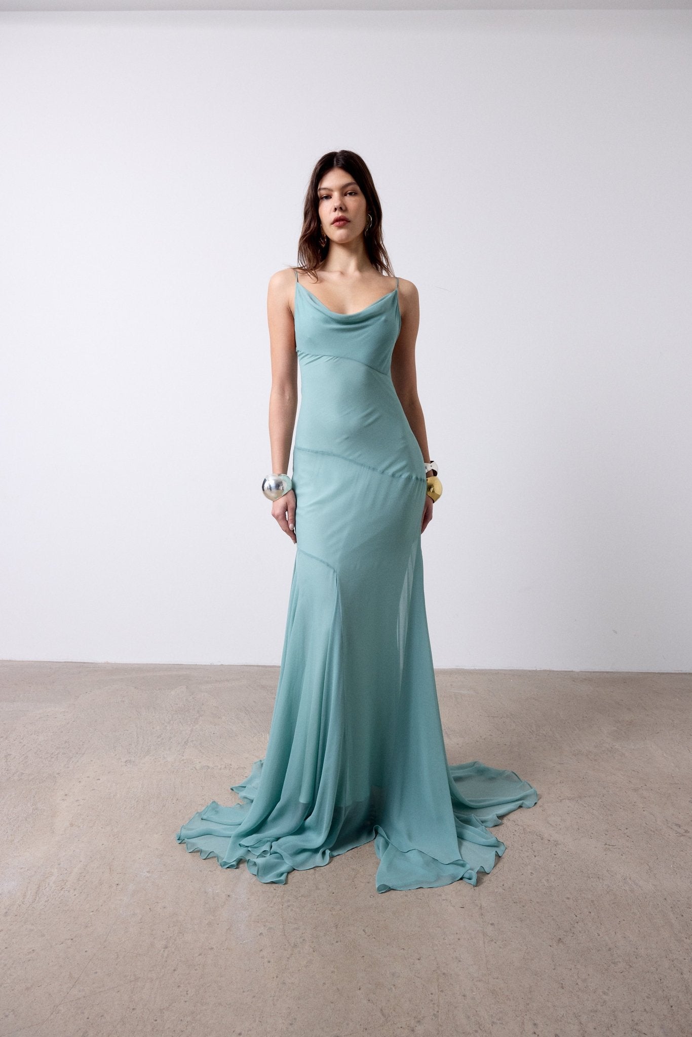 ATTICA MAXI DRESS IN SEA SILK CHIFFON - De La Vali