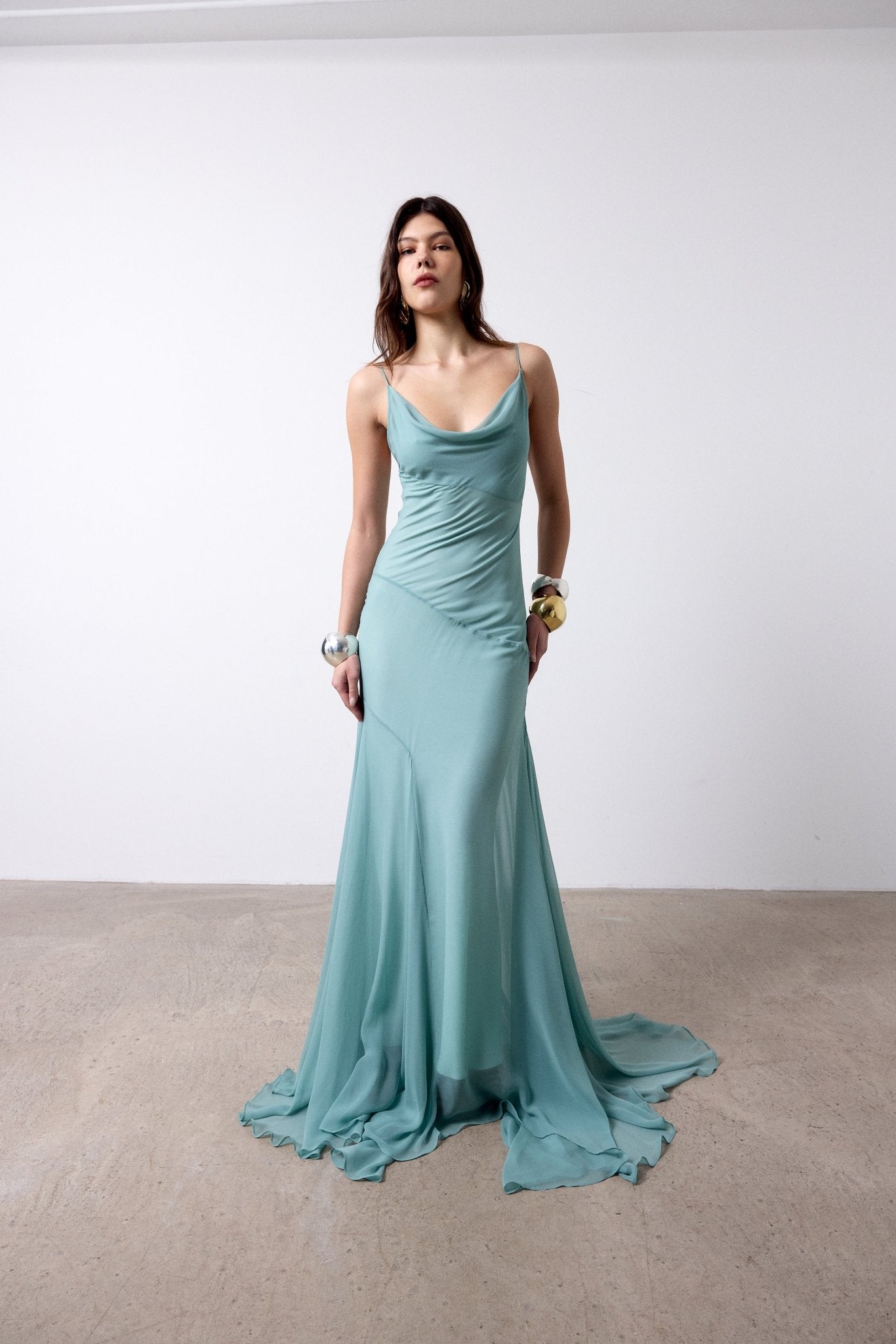 ATTICA MAXI DRESS IN SEA SILK CHIFFON - De La Vali