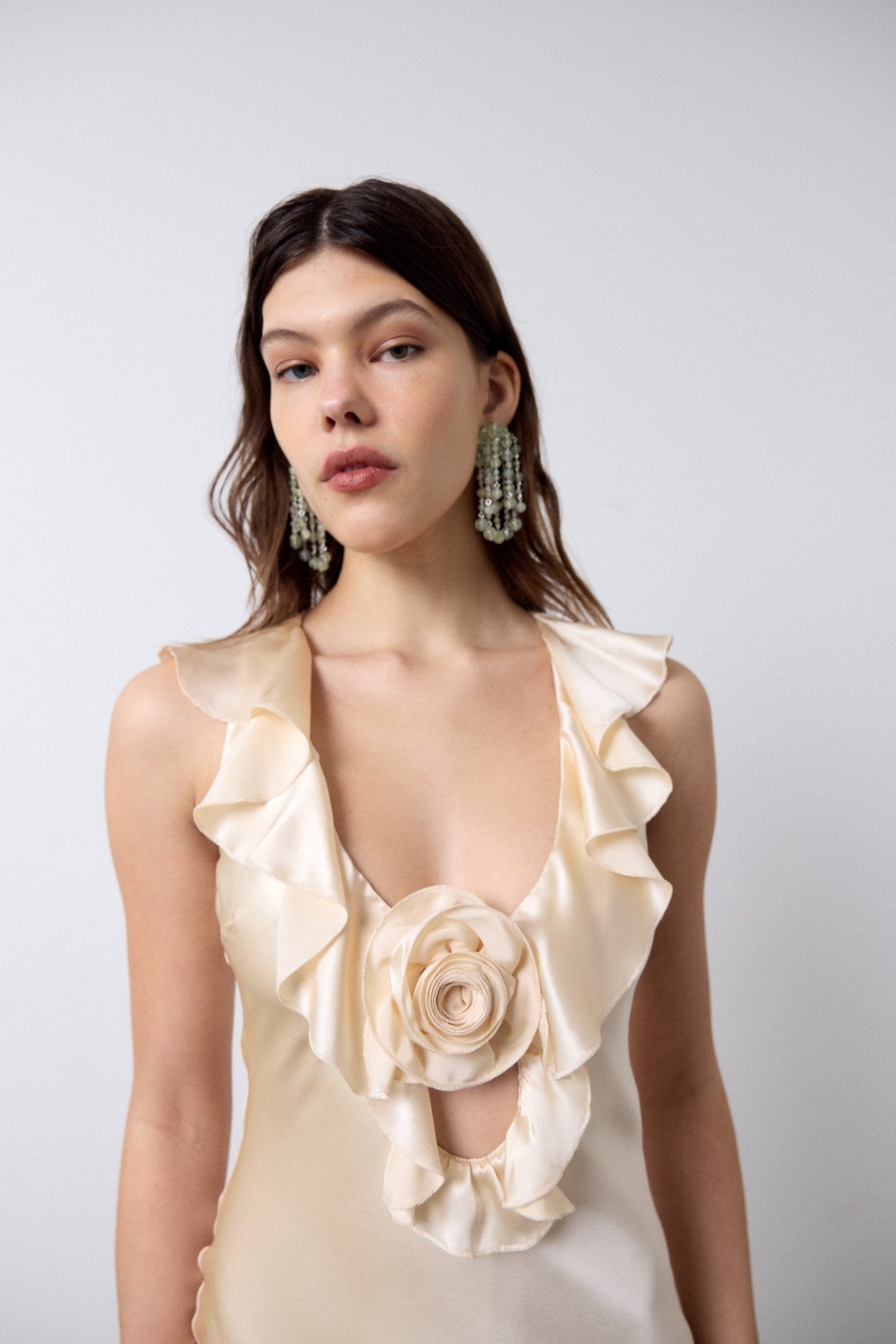 NEMA LONG DRESS IN CREAM SILK SATIN - De La Vali