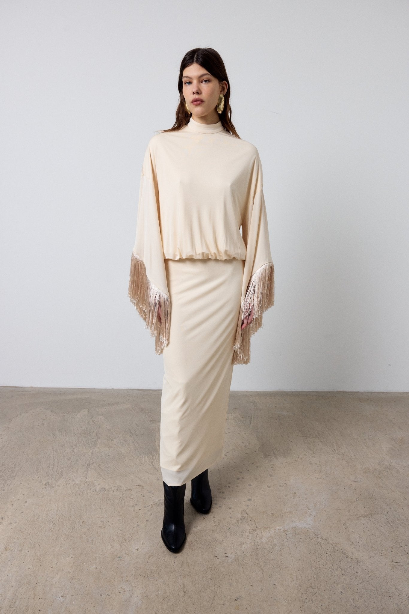 TRAMONTANA LONG DRESS IN CREAM JERSEY - De La Vali