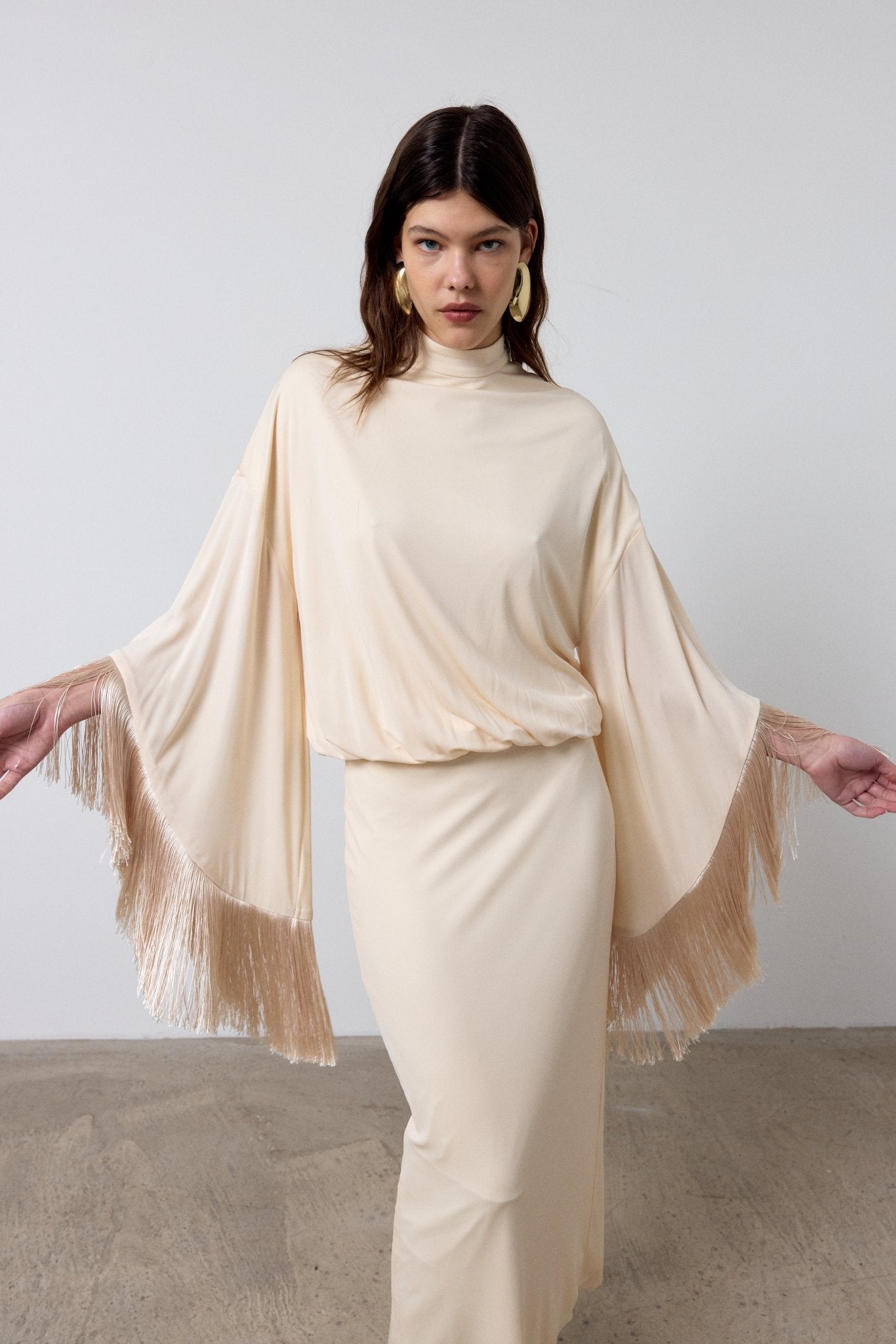 TRAMONTANA LONG DRESS IN CREAM JERSEY - De La Vali