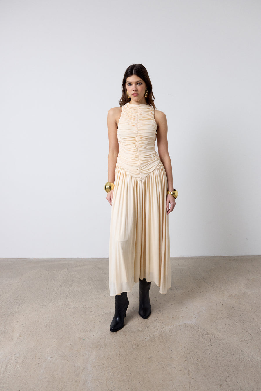 CYCLONE MIDI DRESS IN CREAM JERSEY