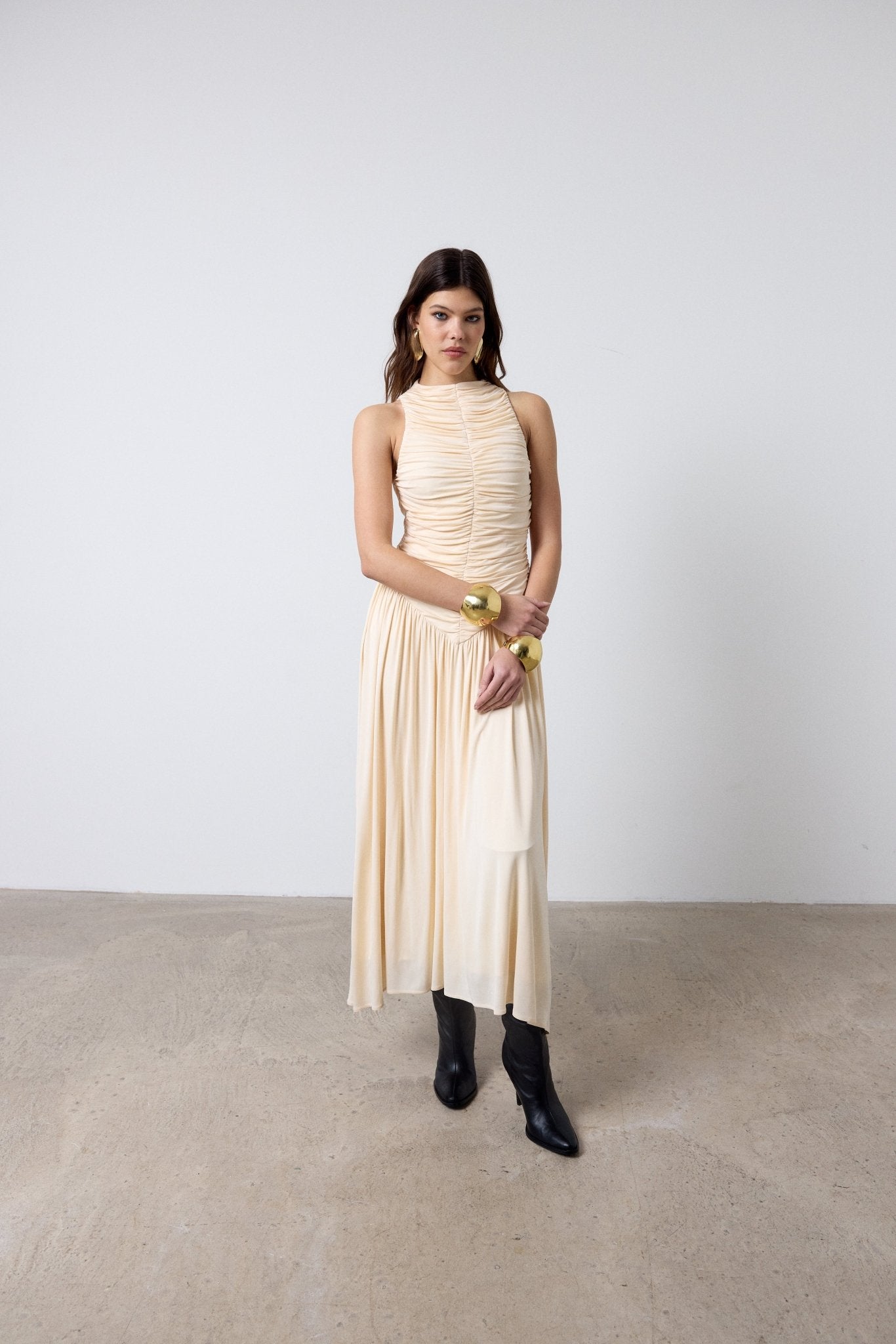 CYCLONE MIDI DRESS IN CREAM JERSEY - De La Vali