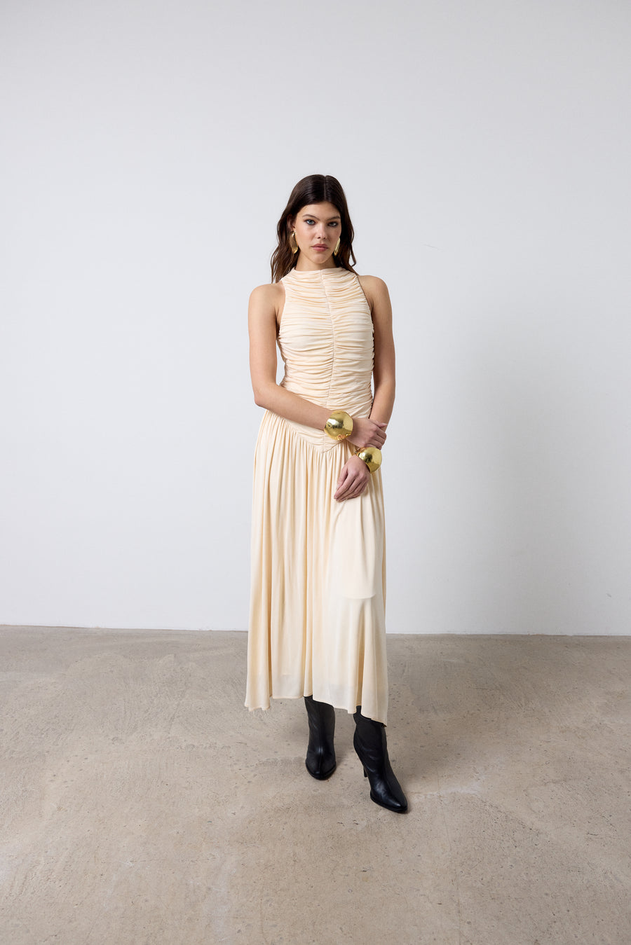 CYCLONE MIDI DRESS IN CREAM JERSEY