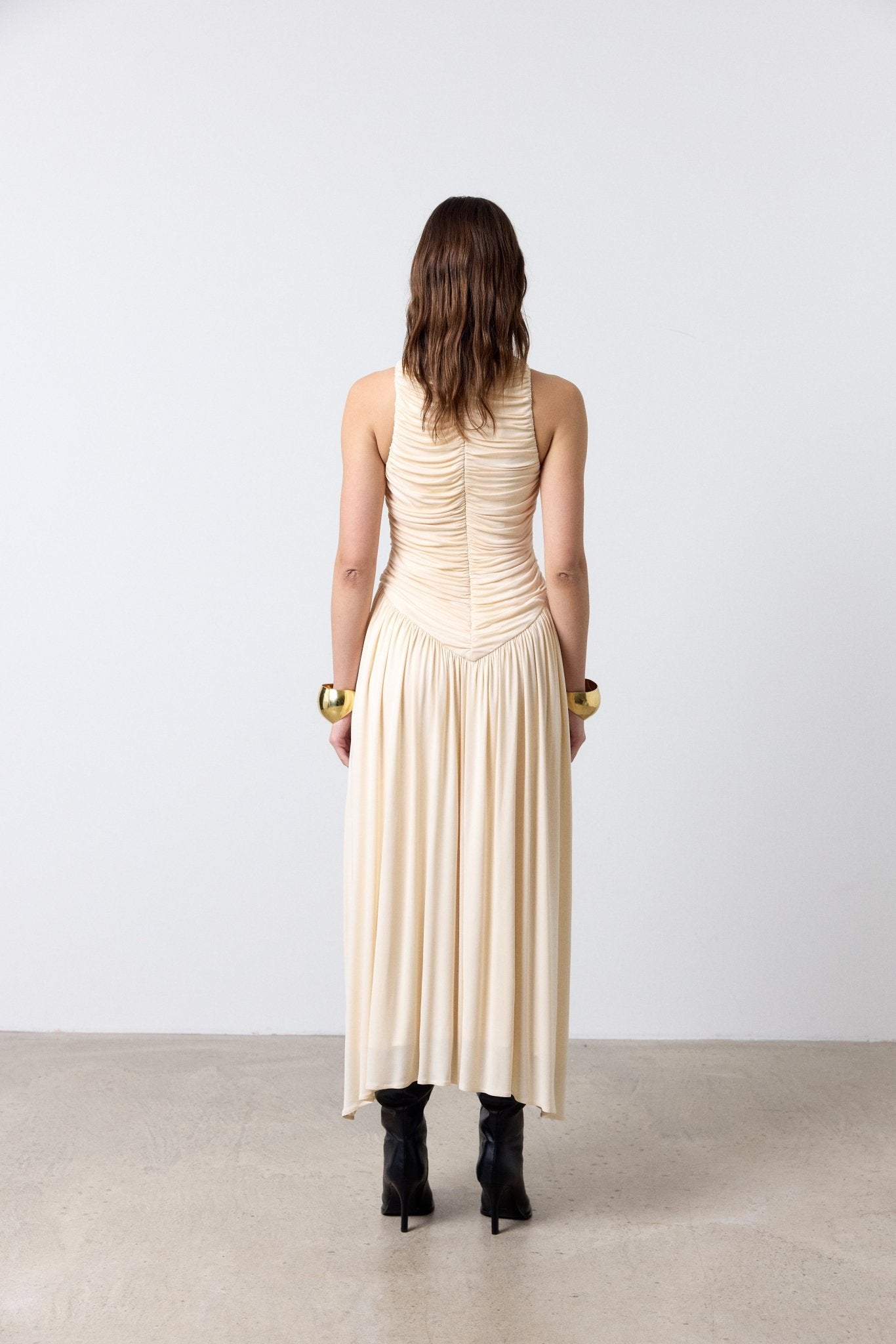 CYCLONE MIDI DRESS IN CREAM JERSEY - De La Vali